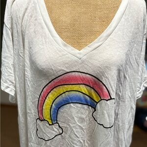 WILDFOX White V Neck tee with rainbow size XL NEW with tags